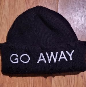 Hot Topic Angsty Distressed "Go Away" Black Beanie